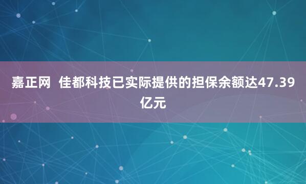嘉正网  佳都科技已实际提供的担保余额达47.39亿元